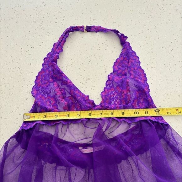 Victoria's Secret Small Purple Lace Lingerie Slip Dress Halter Style Open Back - Picture 6 of 8